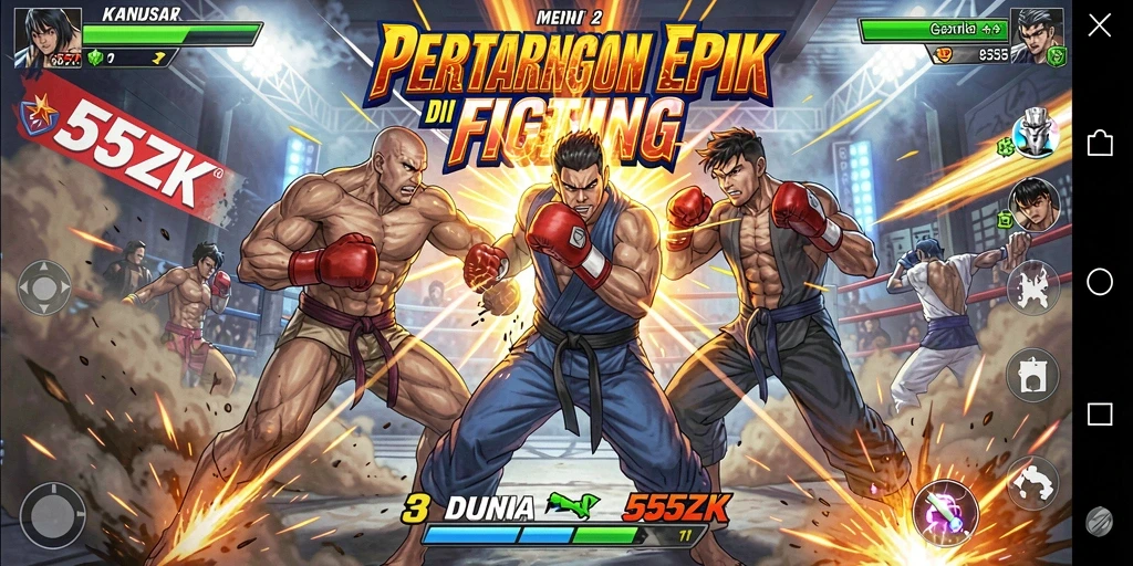 Screenshot 555ZK menampilkan aksi pertarungan yang mendebarkan dan dinamis.