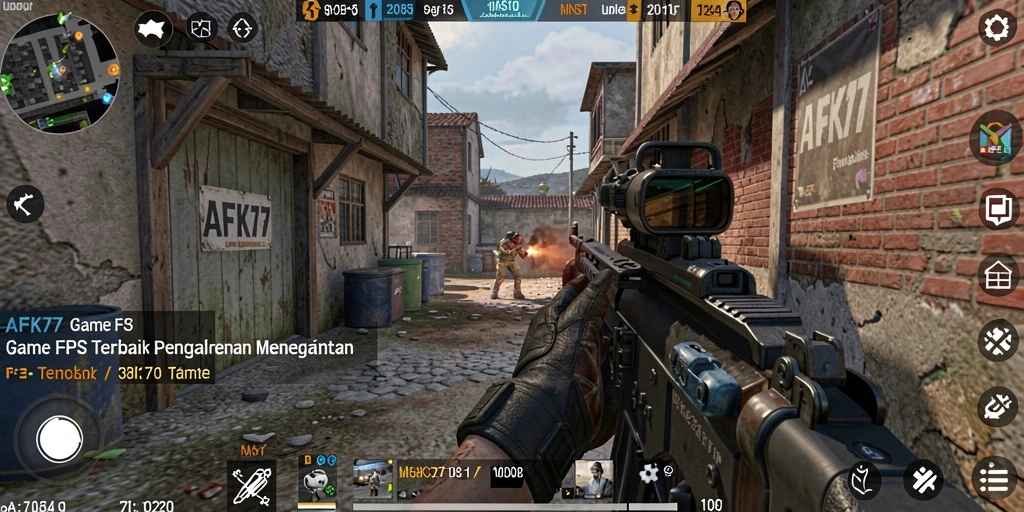 Screenshot utama AFK77 menampilkan aksi tembak-menembak yang seru dalam gameplay FPS.