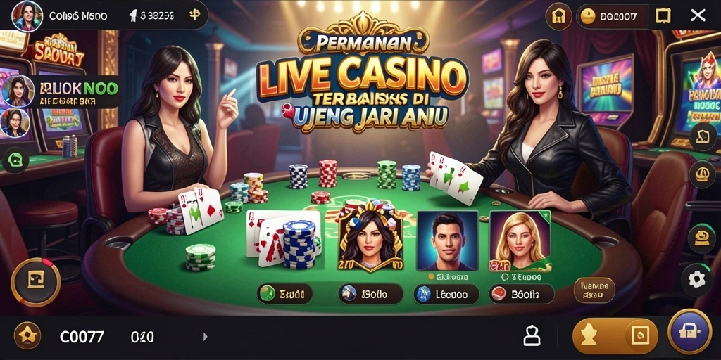 Tampilan gameplay C0077 dengan dealer live yang interaktif.