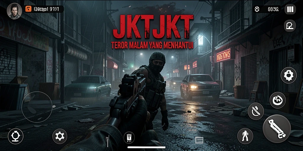 Tampilan gameplay JKTJKT yang menegangkan di malam hari.