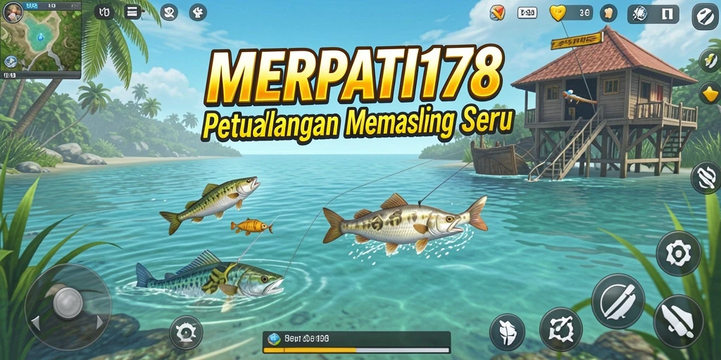Screenshot gameplay MERPATI178 menampilkan aksi memancing yang seru.