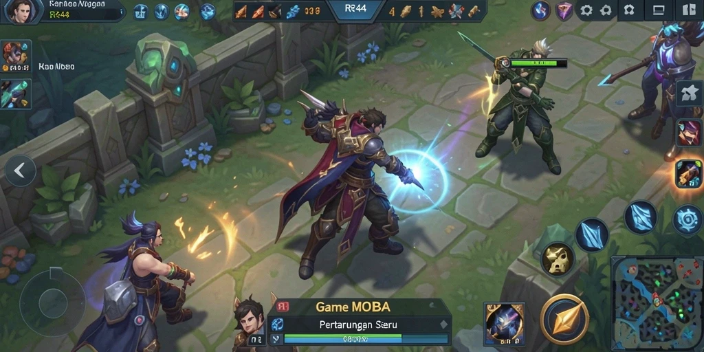 Screenshot menampilkan momen seru gameplay dalam pertarungan MOBA.